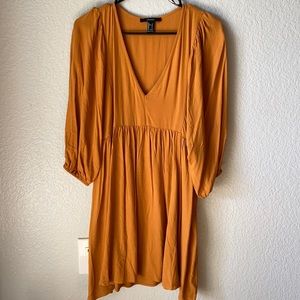 mustard V neck bell sleeved dress